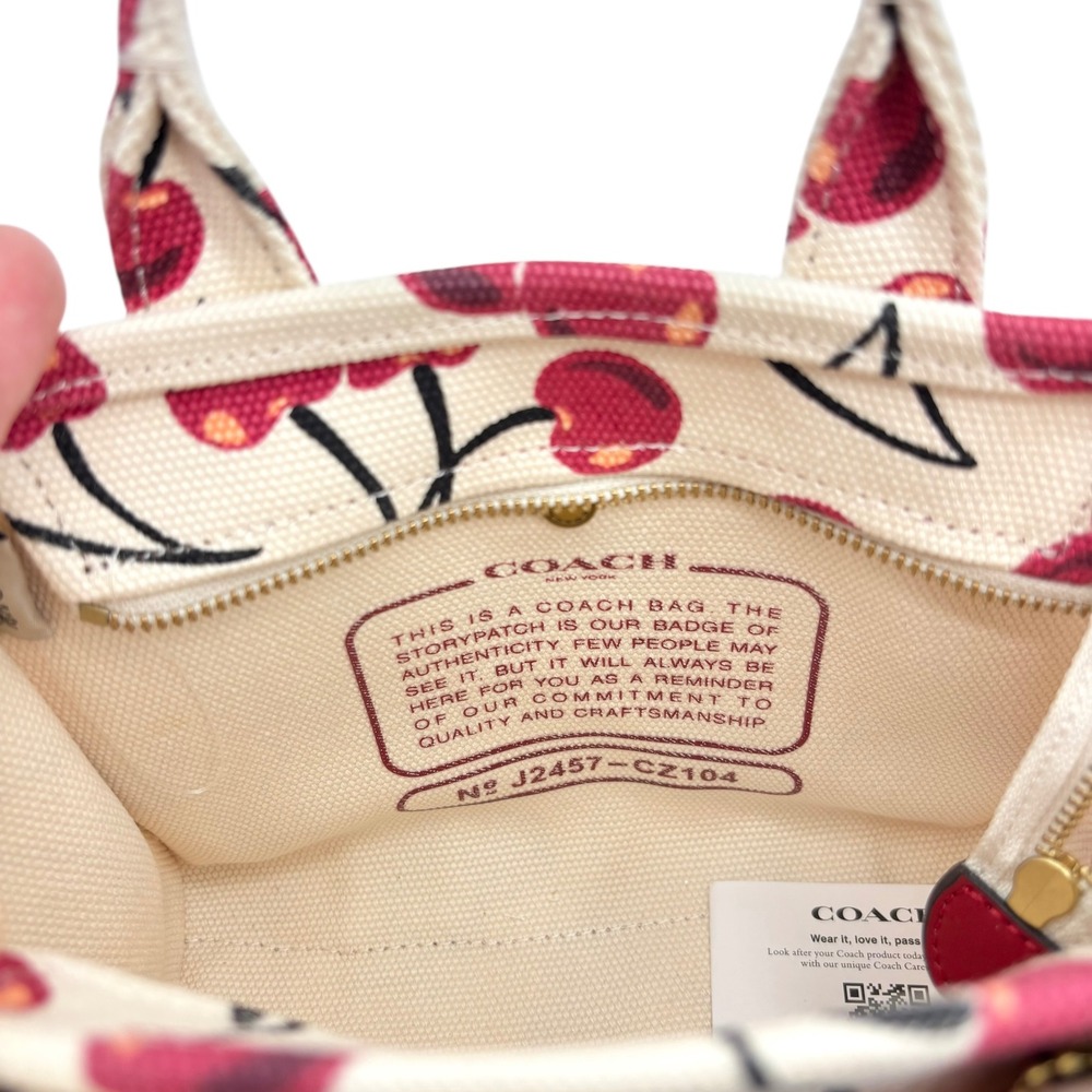 NEW COACH Mini Cargo Cherry Print Canvas Tote Bag 20 in Chalk/Multi - Picture 12 of 14